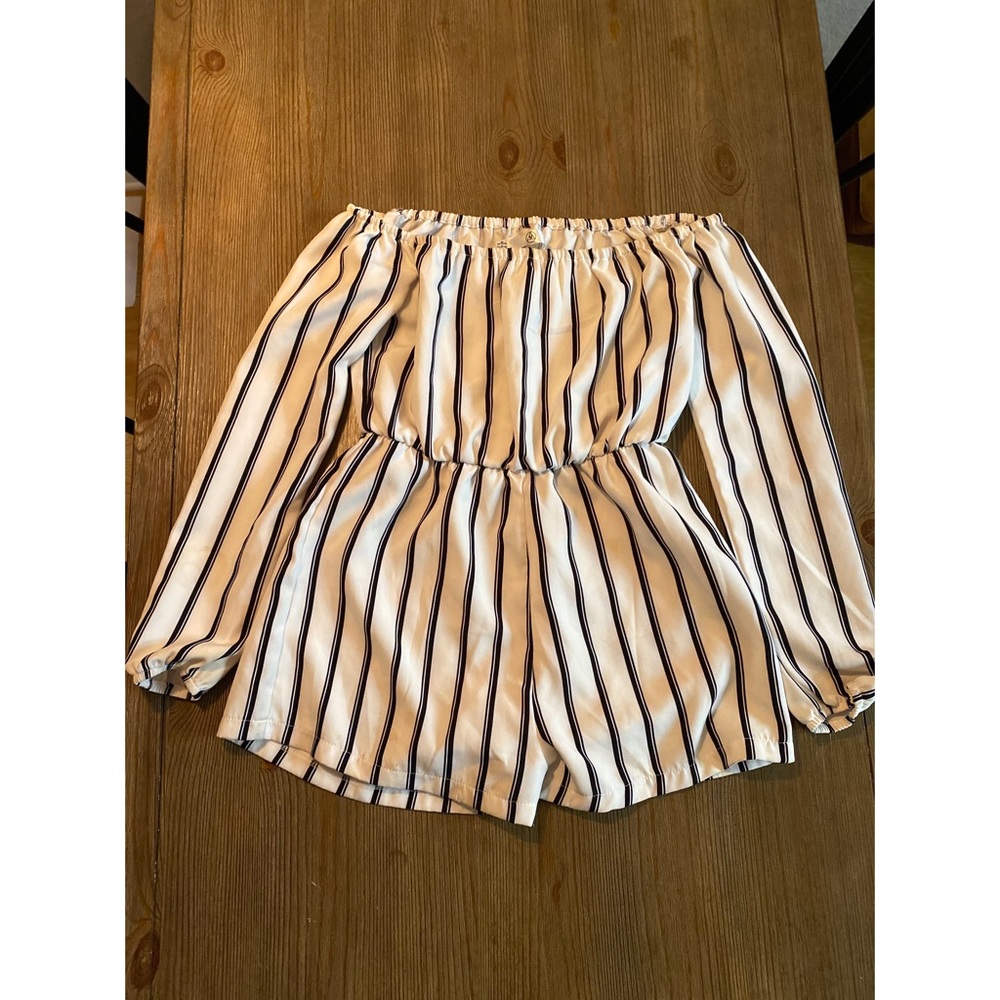 Missguided white and black stripped romper